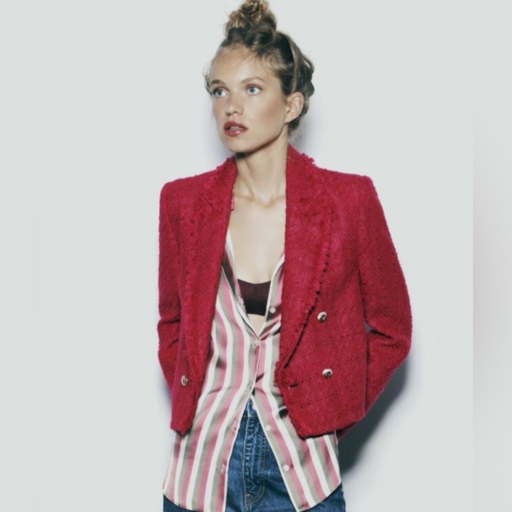 Zara pink tweed double breasted jacket